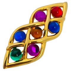 Vintage gold jewel colorful designer runway brooch