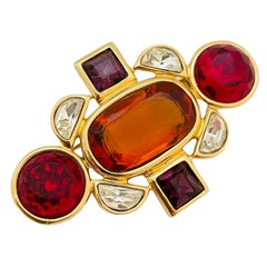 Vintage gold jewel faceted glass designer runway brooch