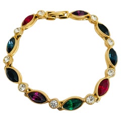 Vintage gold jewel glass stones link designer bracelet