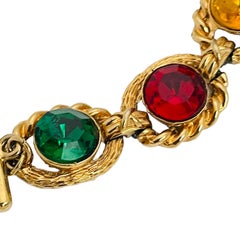 Vintage gold jewel glass stones link toggle bracelet