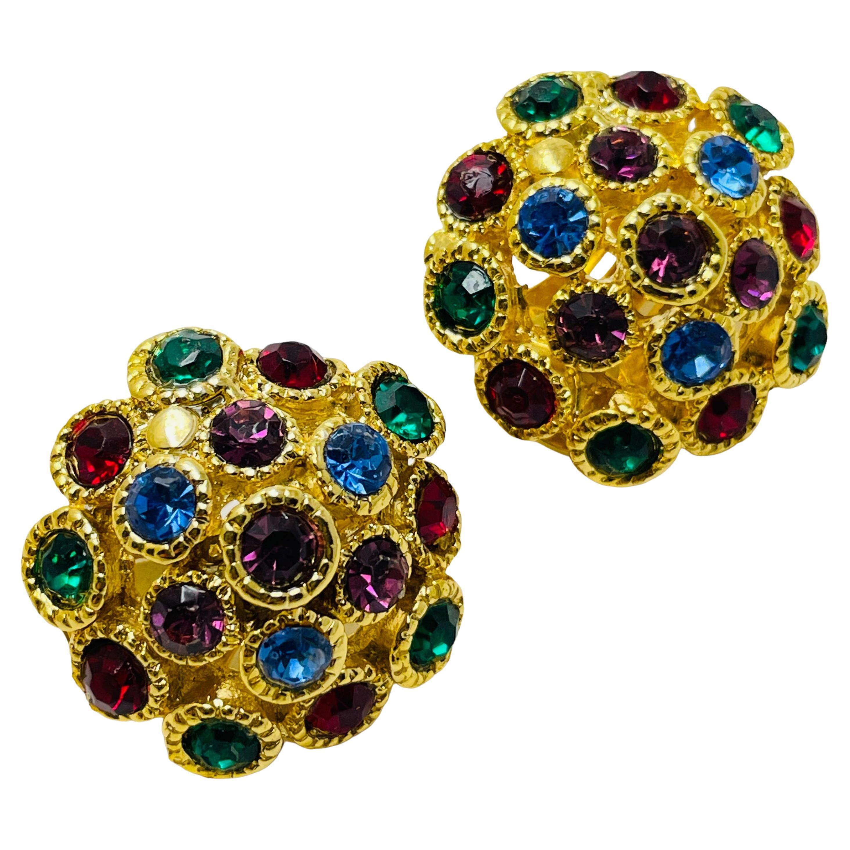 Vintage gold jewel moghul designer runway clip on earrings For Sale