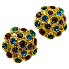 Vintage gold jewel moghul designer runway clip on earrings