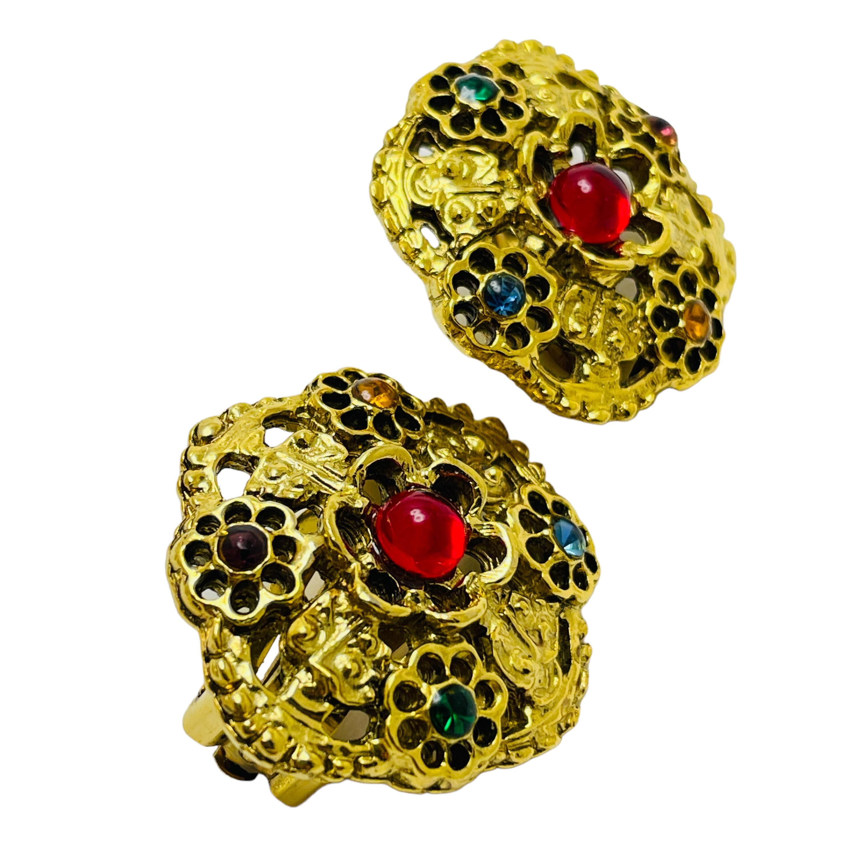 Women's or Men's Vintage gold jewel mogul designer runway clip on earrings For Sale