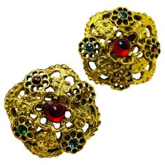 Vintage gold jewel mogul designer runway clip on earrings