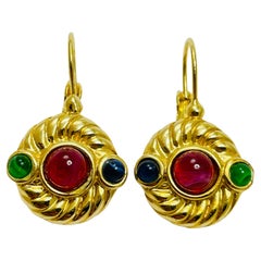 Vintage gold jewel mogul emerald sapphire ruby glass designer runway earrings
