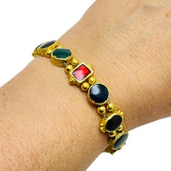 Vintage gold jewel red blue green slide charm bracelet