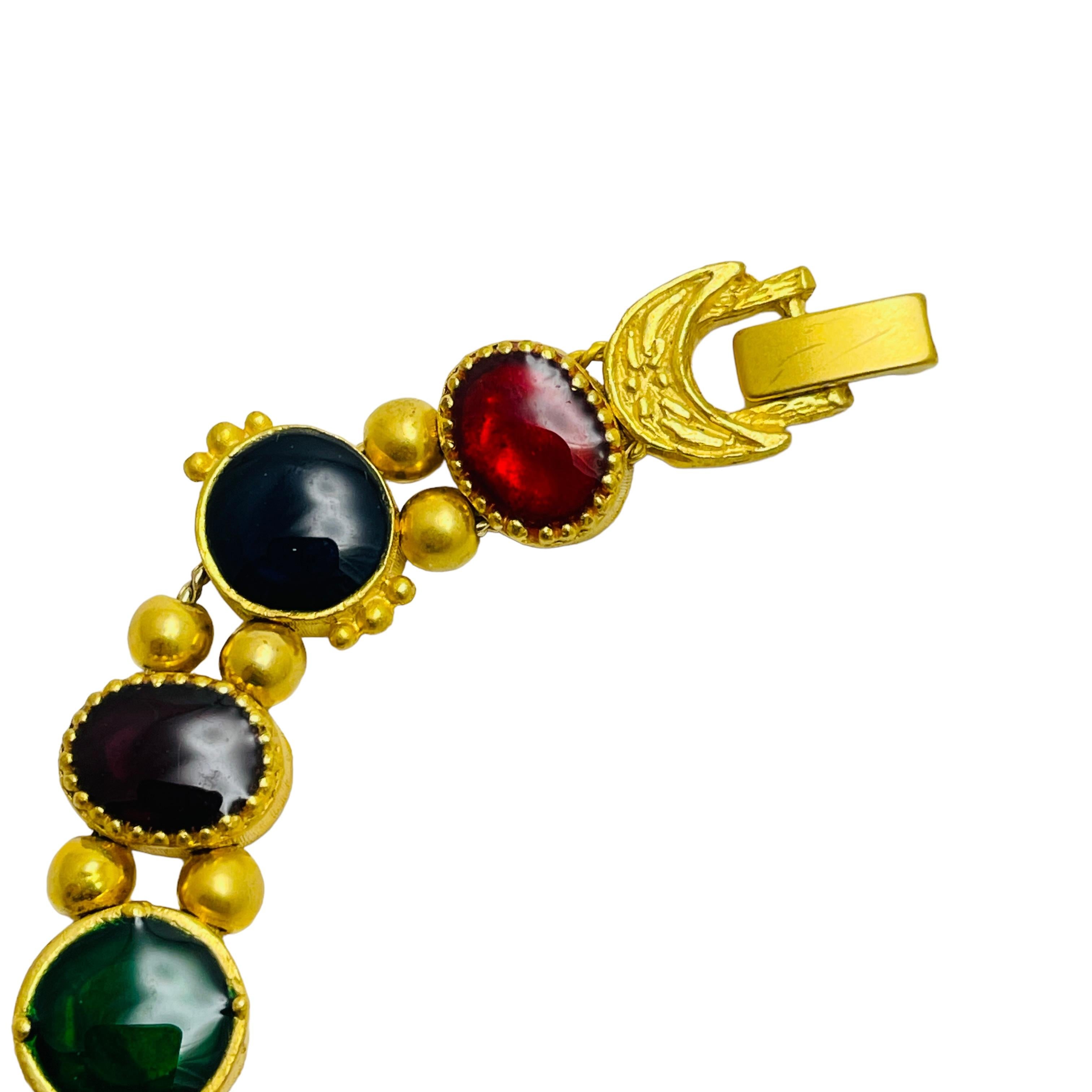 Women's or Men's Vintage gold jewel red blue green slide charm bracelet For Sale