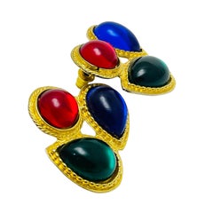 Vintage gold jewel resin cabochons designer earrings