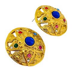 Vintage gold jewel resin round pierced designer earrings