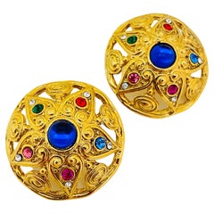 Vintage gold jewel resin round pierced designer earrings