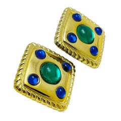 Vintage gold jewel rhinestone designer earrings