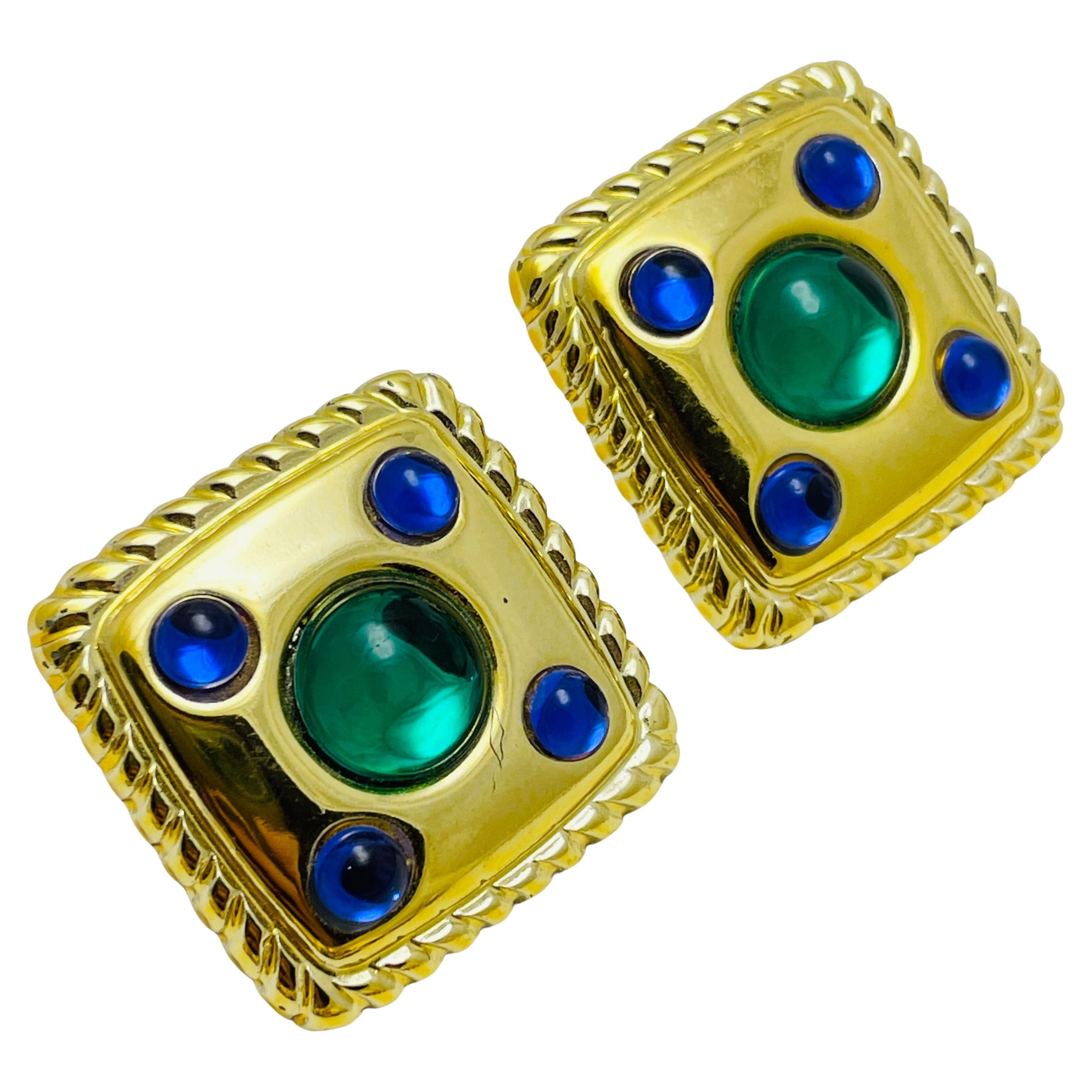 Vintage gold jewel rhinestone designer earrings