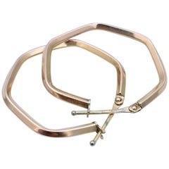 Vintage Gold Jewelry Hoop Earrings Hexagonal 9 Karat Hoops Geometric Honeycomb