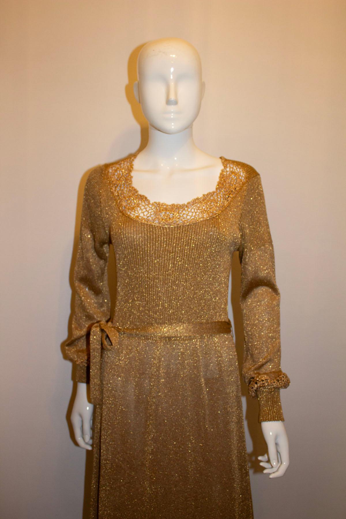 Vintage Gold Knit Dress In Good Condition For Sale In London, GB