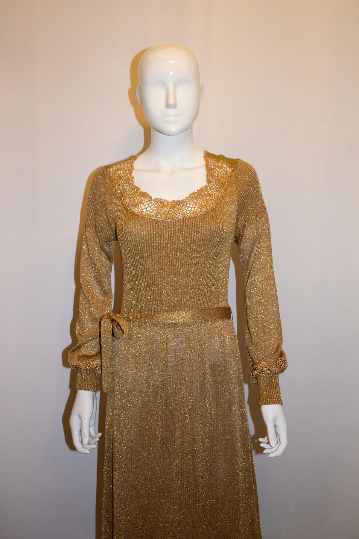 Vintage Gold Knit Dress For Sale 1