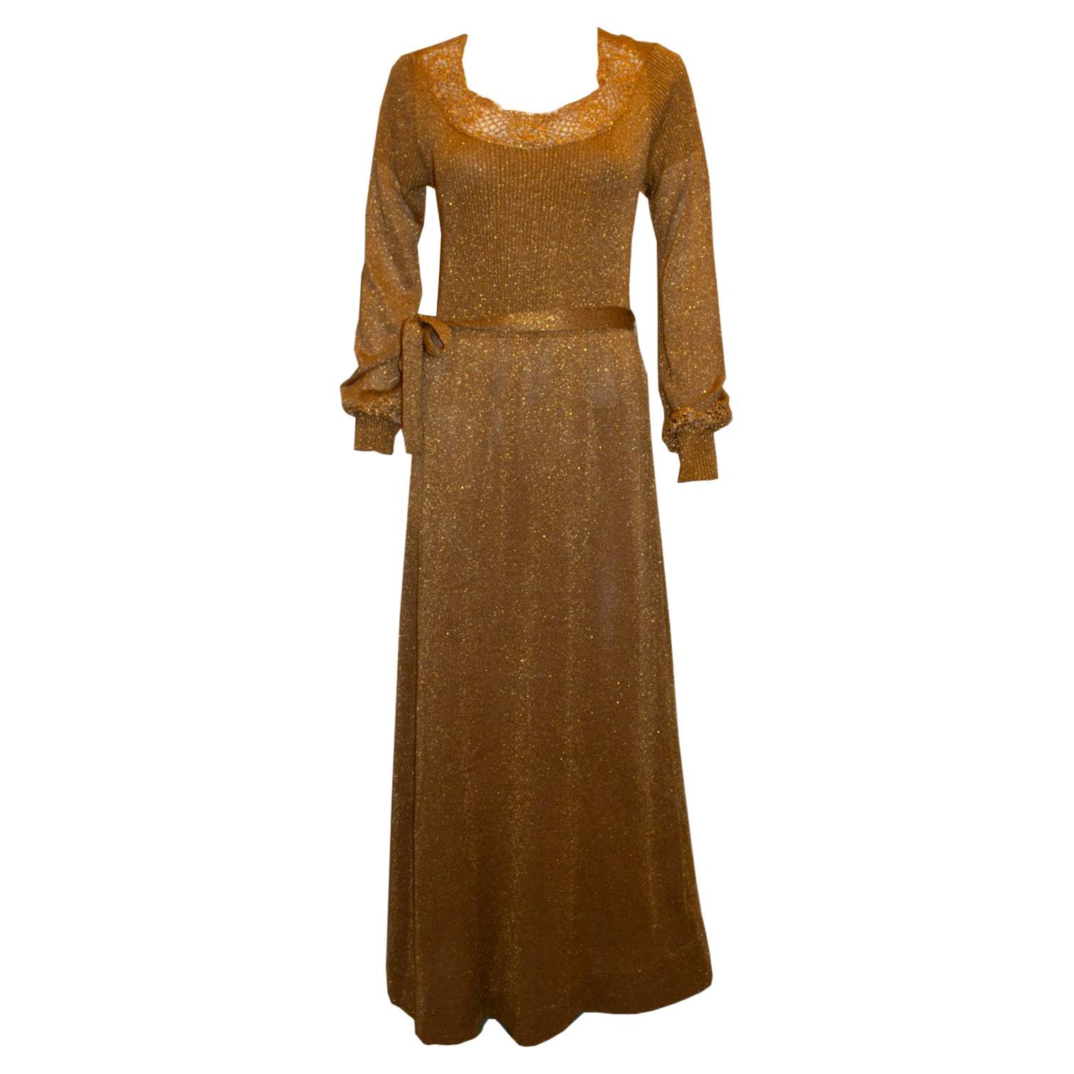 Vintage Gold Knit Dress For Sale