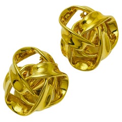 Vintage gold knot designer runway clip on earrings