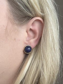 Vintage Gold Lapis Earrings 15mm