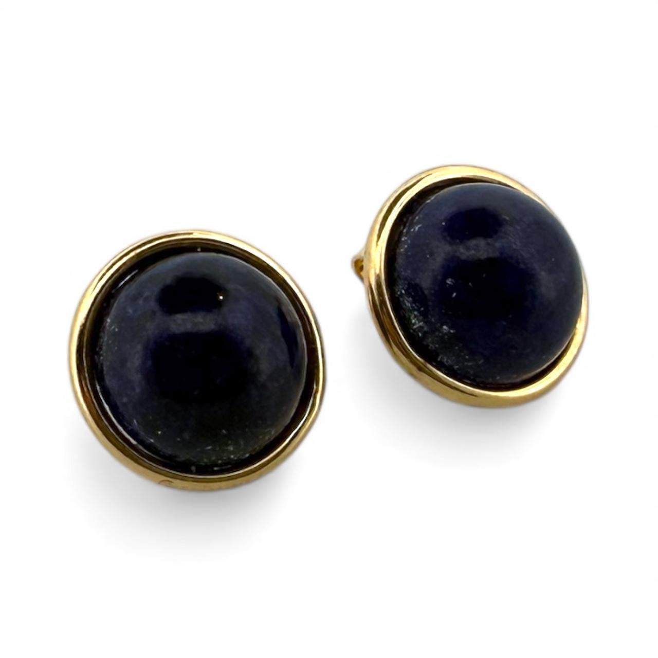 Retro Vintage Gold Lapis Earrings 15mm For Sale