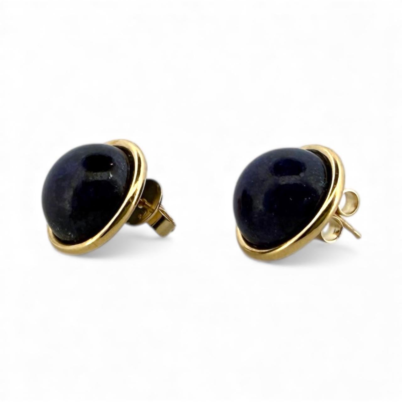 Cabochon Vintage Gold Lapis Earrings 15mm For Sale