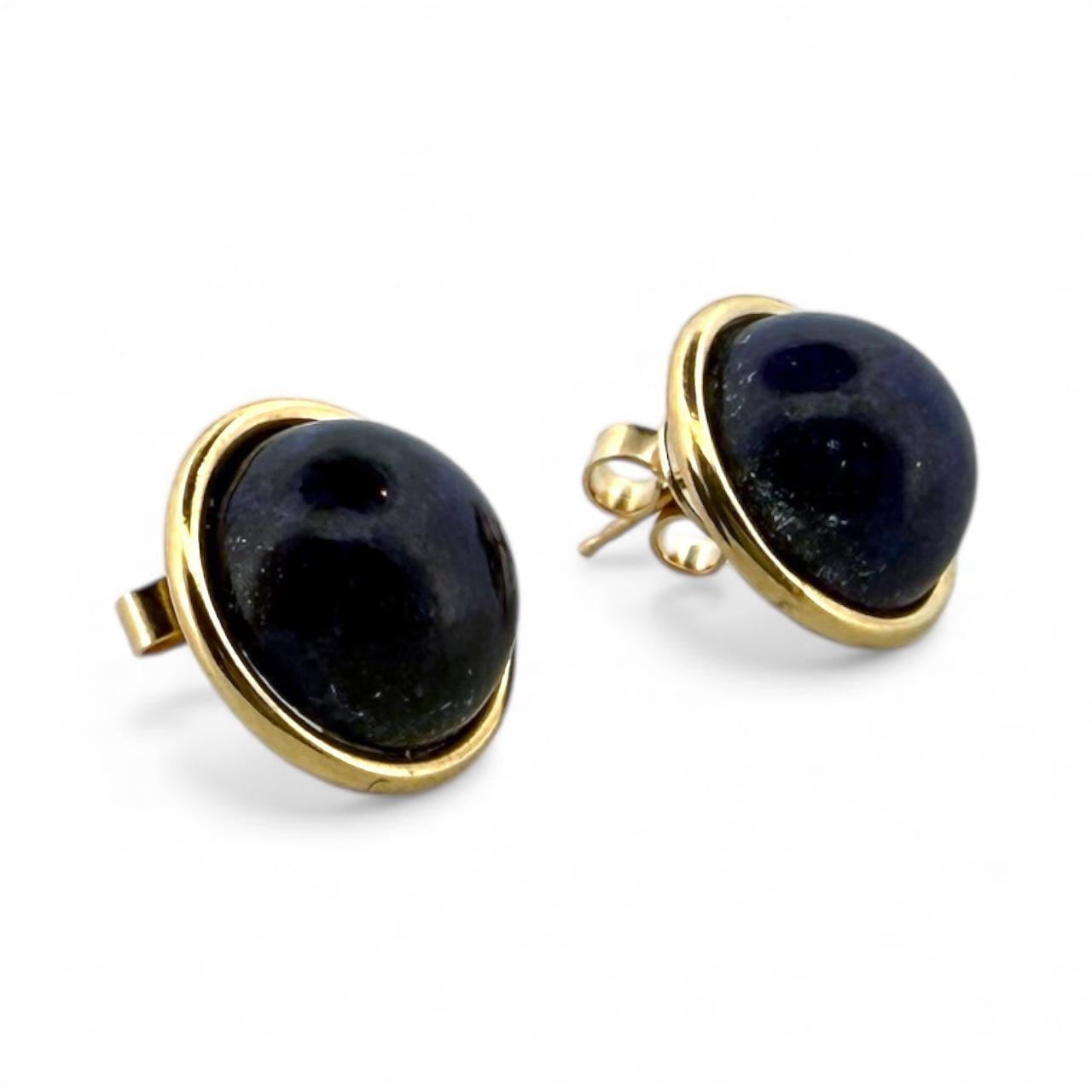 Vintage Gold Lapis Earrings 15mm In Excellent Condition For Sale In Montgomery, AL
