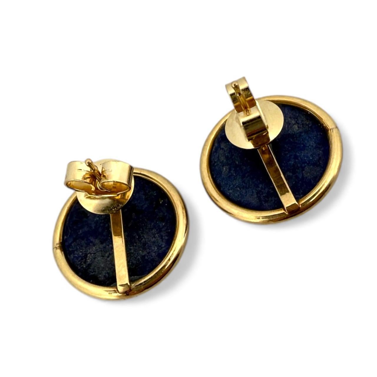 Vintage Gold Lapis Earrings 15mm For Sale 1