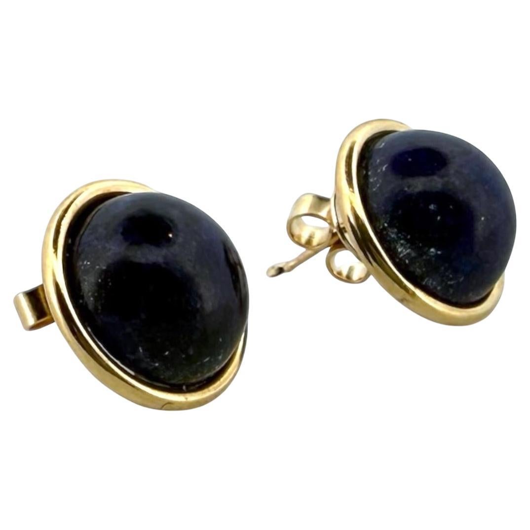 Vintage Gold Lapis Earrings 15mm