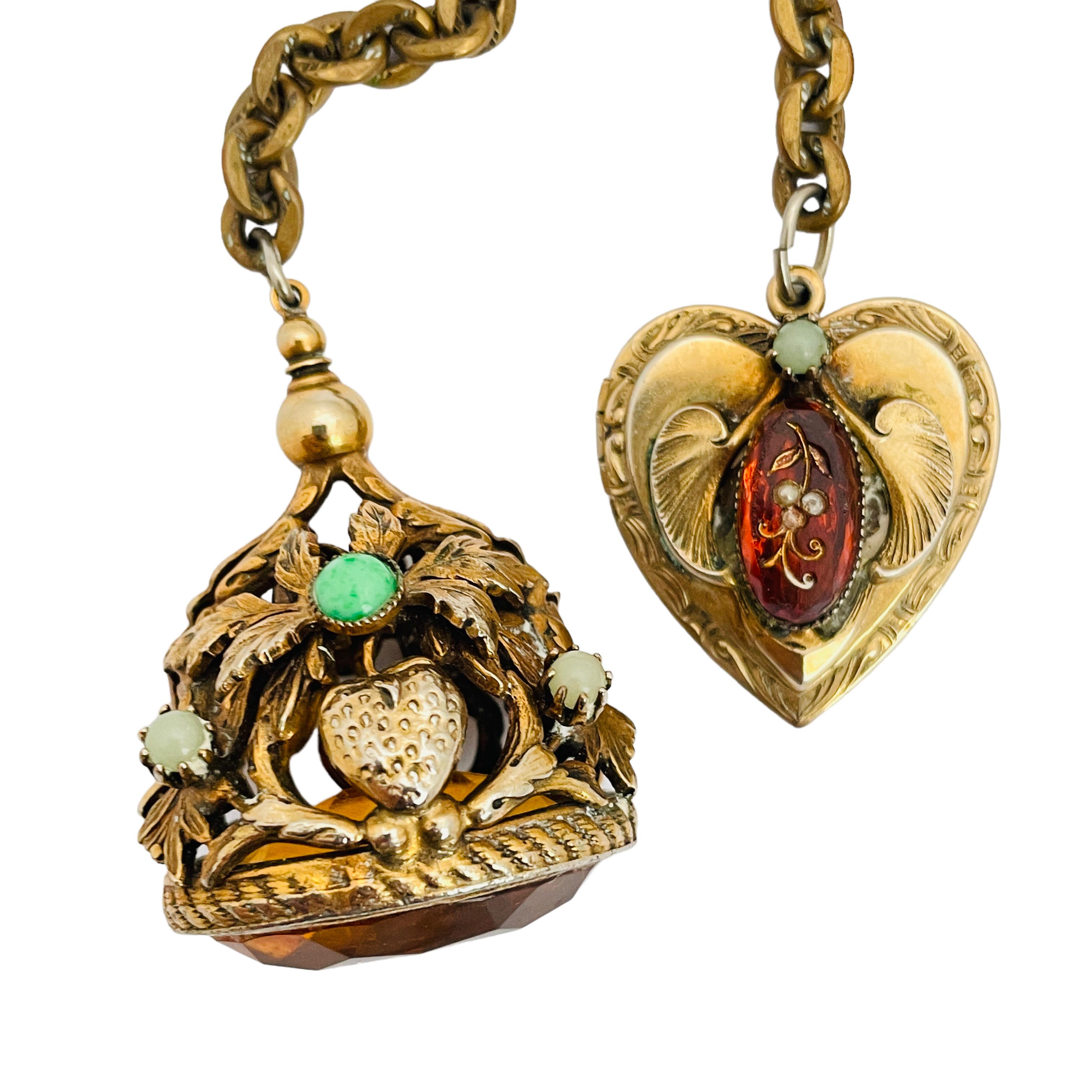 Collier chaîne lariat vintage en or avec pierres de verre, collier de créateur Bon état - En vente à Palos Hills, IL