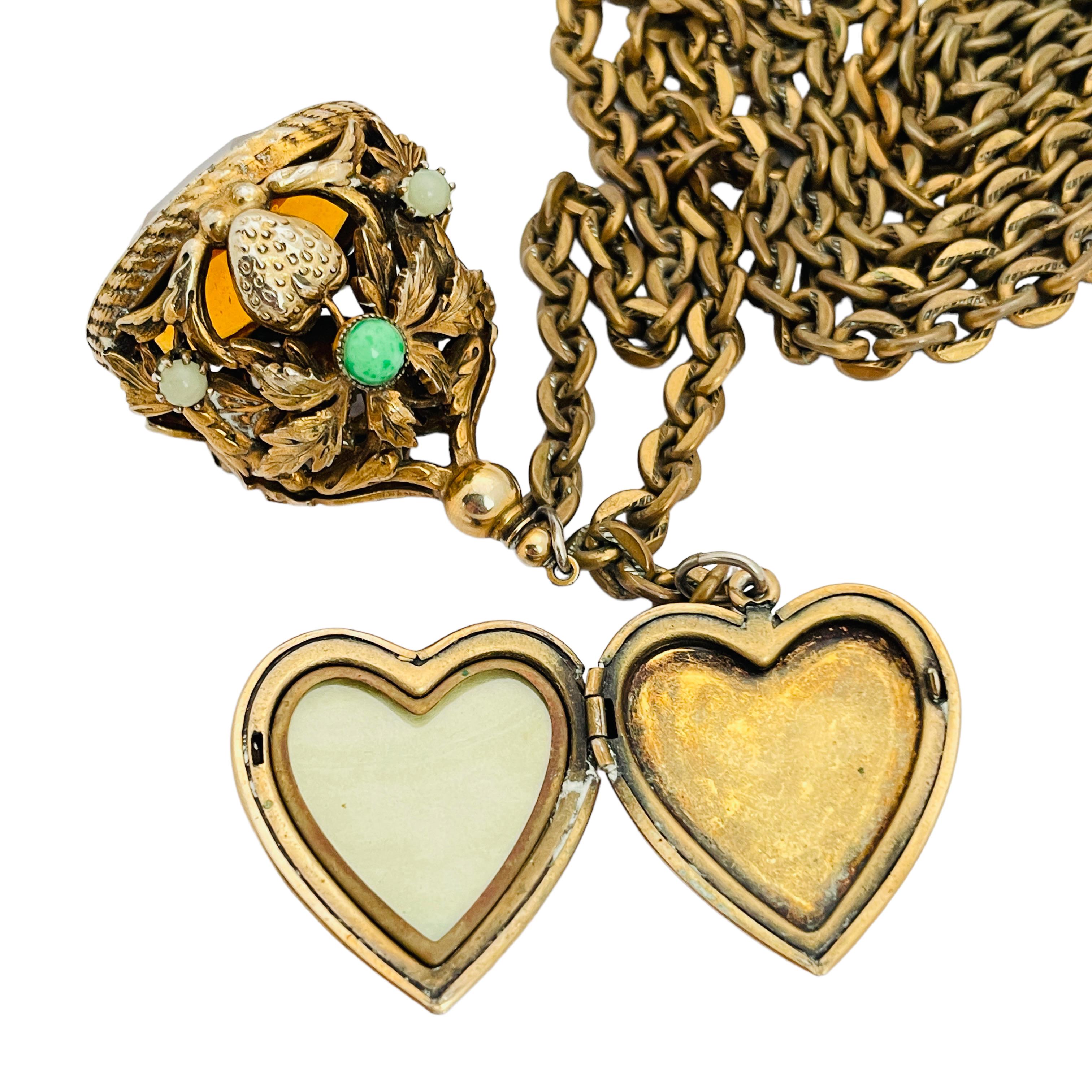 Collier chaîne lariat vintage en or avec pierres de verre, collier de créateur Unisexe en vente
