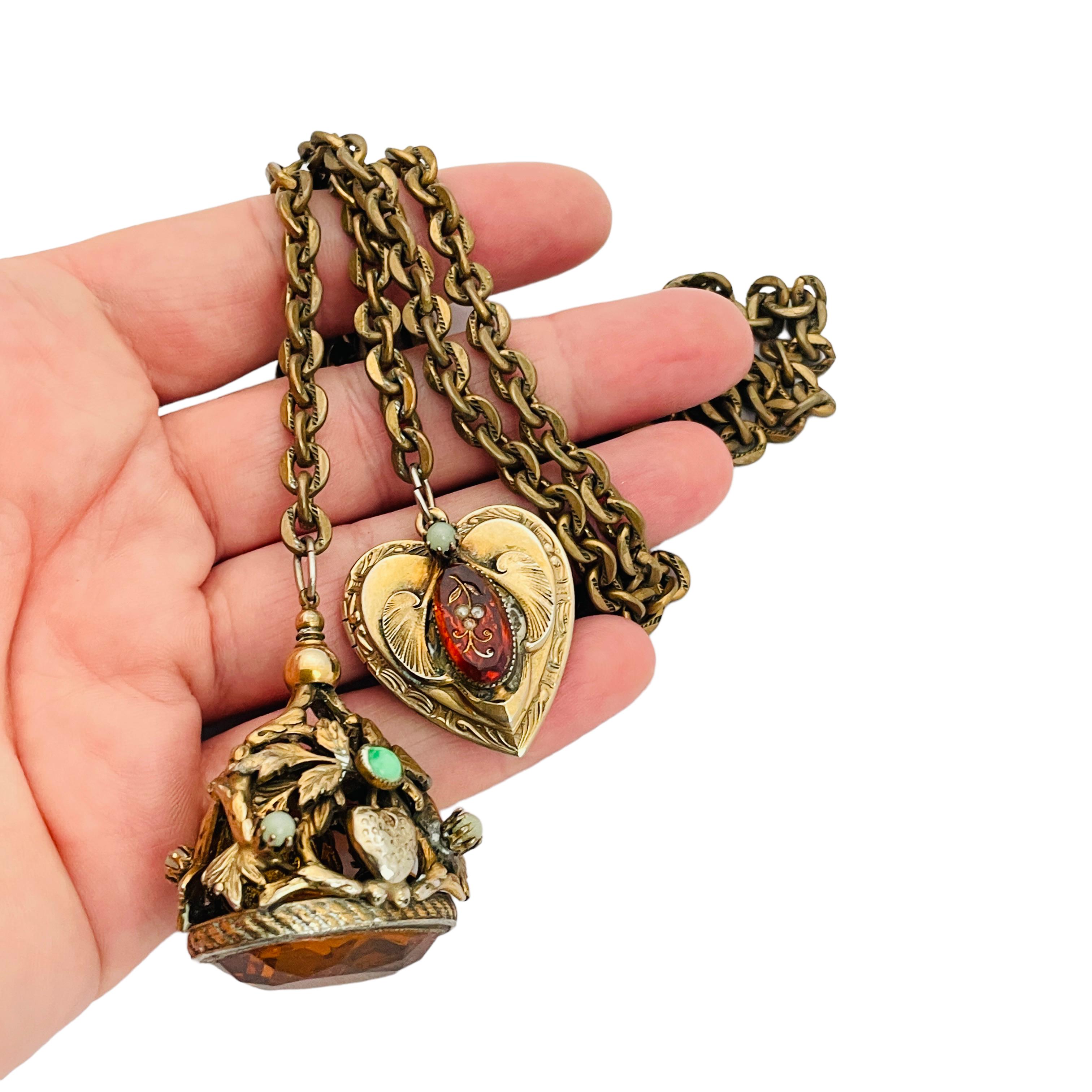 Collier chaîne lariat vintage en or avec pierres de verre, collier de créateur en vente 1