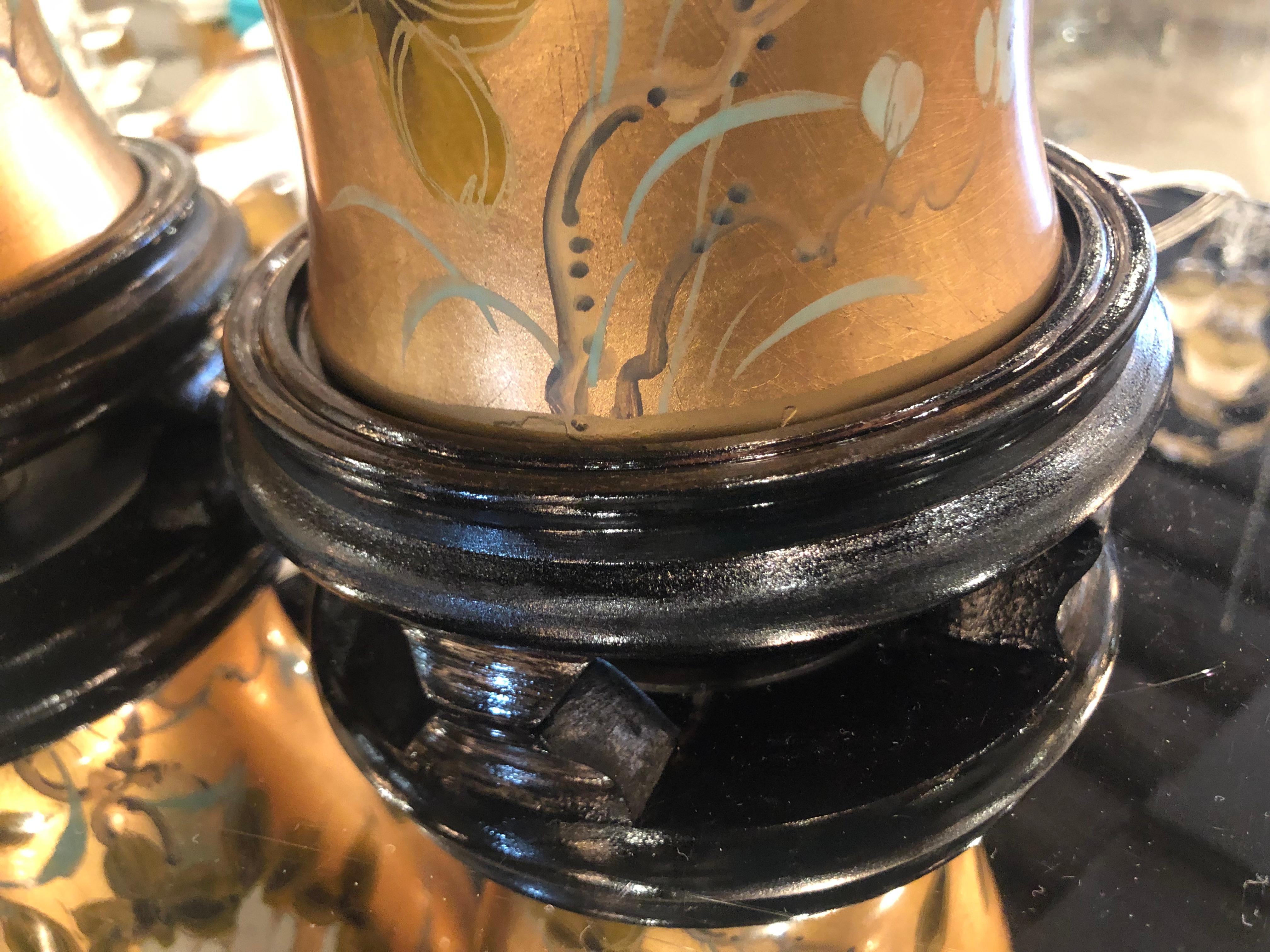 Brass Vintage Gold Leaf Bird Floral Chinoiserie Table Lamps a Pair Newly Restored For Sale