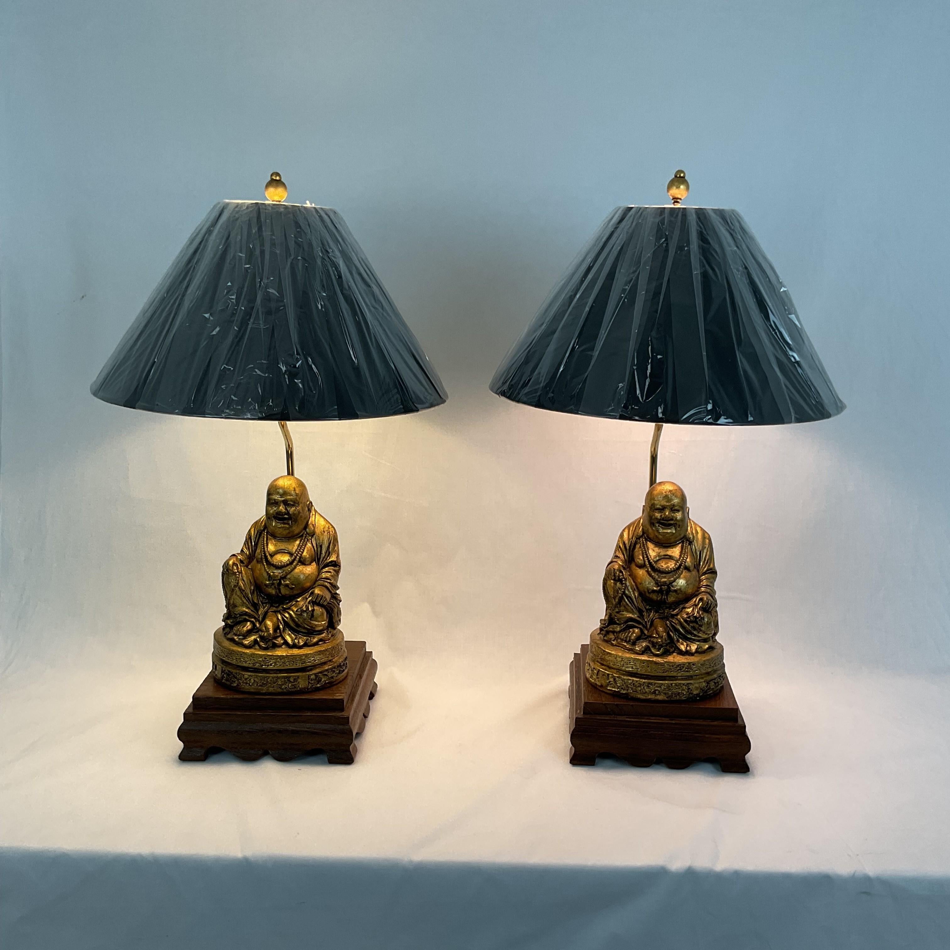 Paire de lampes Budda vintage à feuilles d'or en vente 4