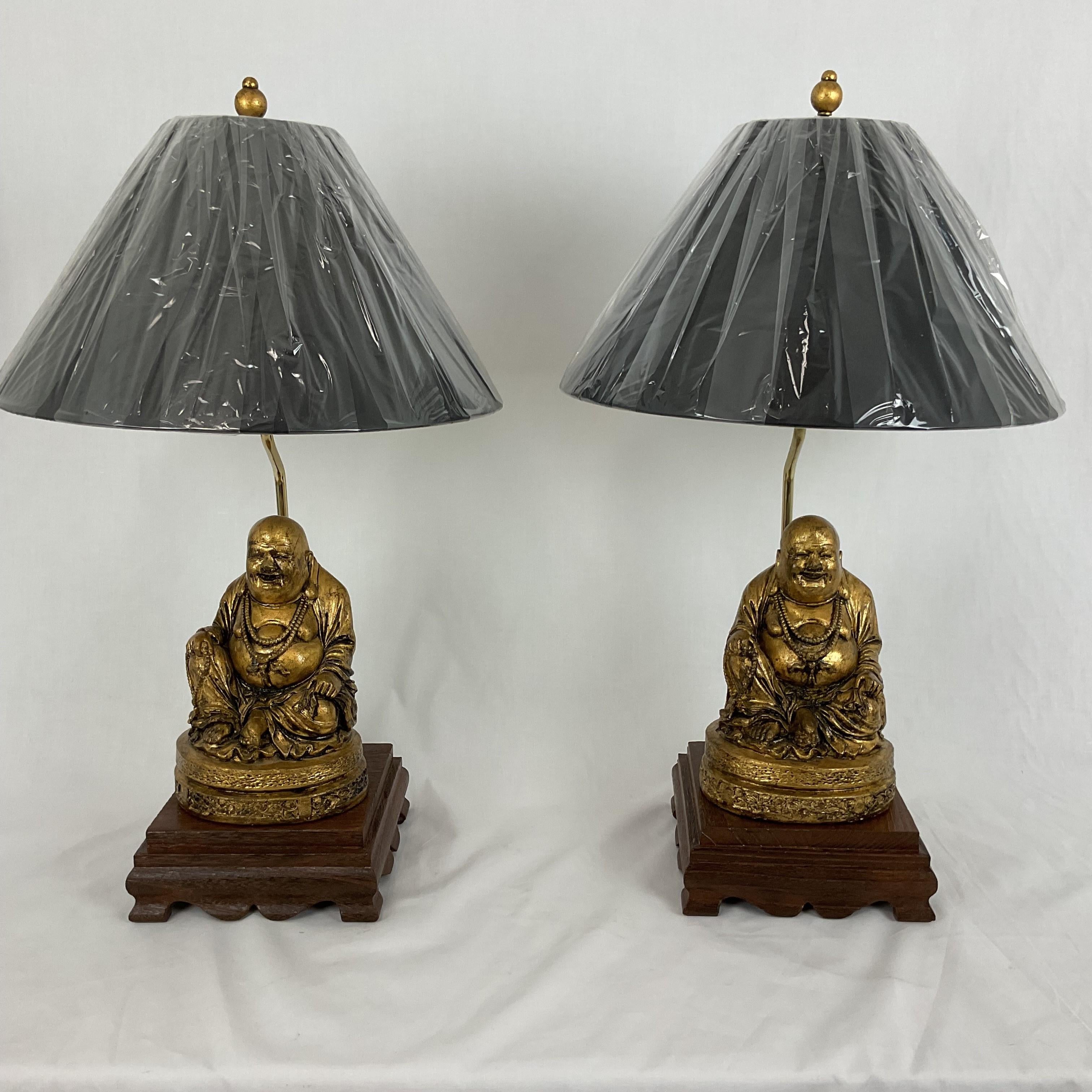 Paire de lampes Budda vintage à feuilles d'or en vente 8