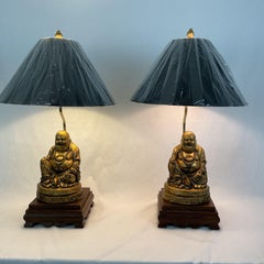 Vintage Gold Leaf Budda Lamp Pair