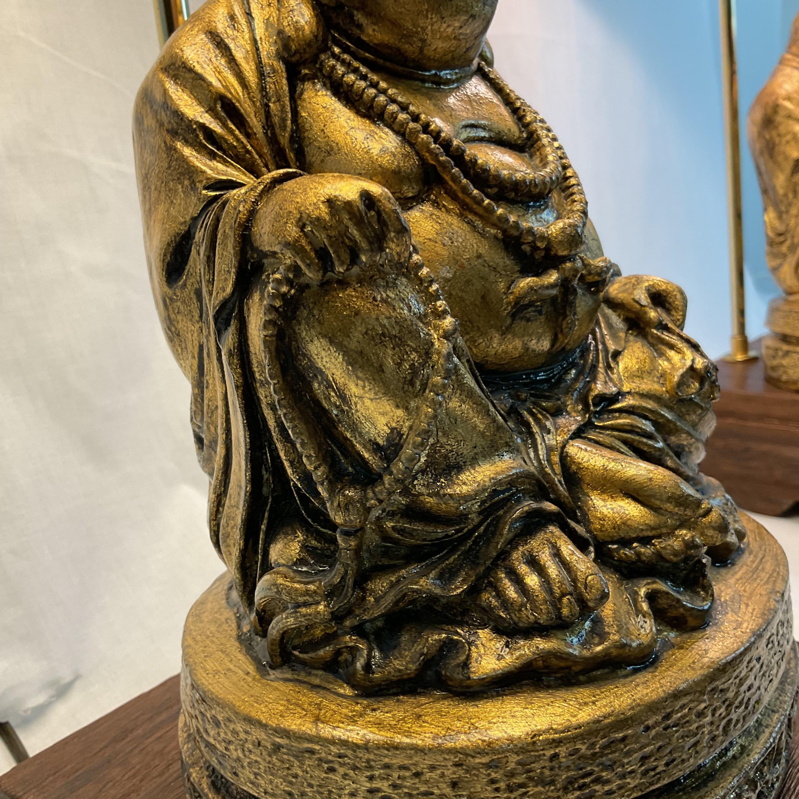 Paire de lampes Budda vintage à feuilles d'or en vente 2