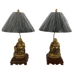 Vintage Gold Leaf Budda Lamp Pair