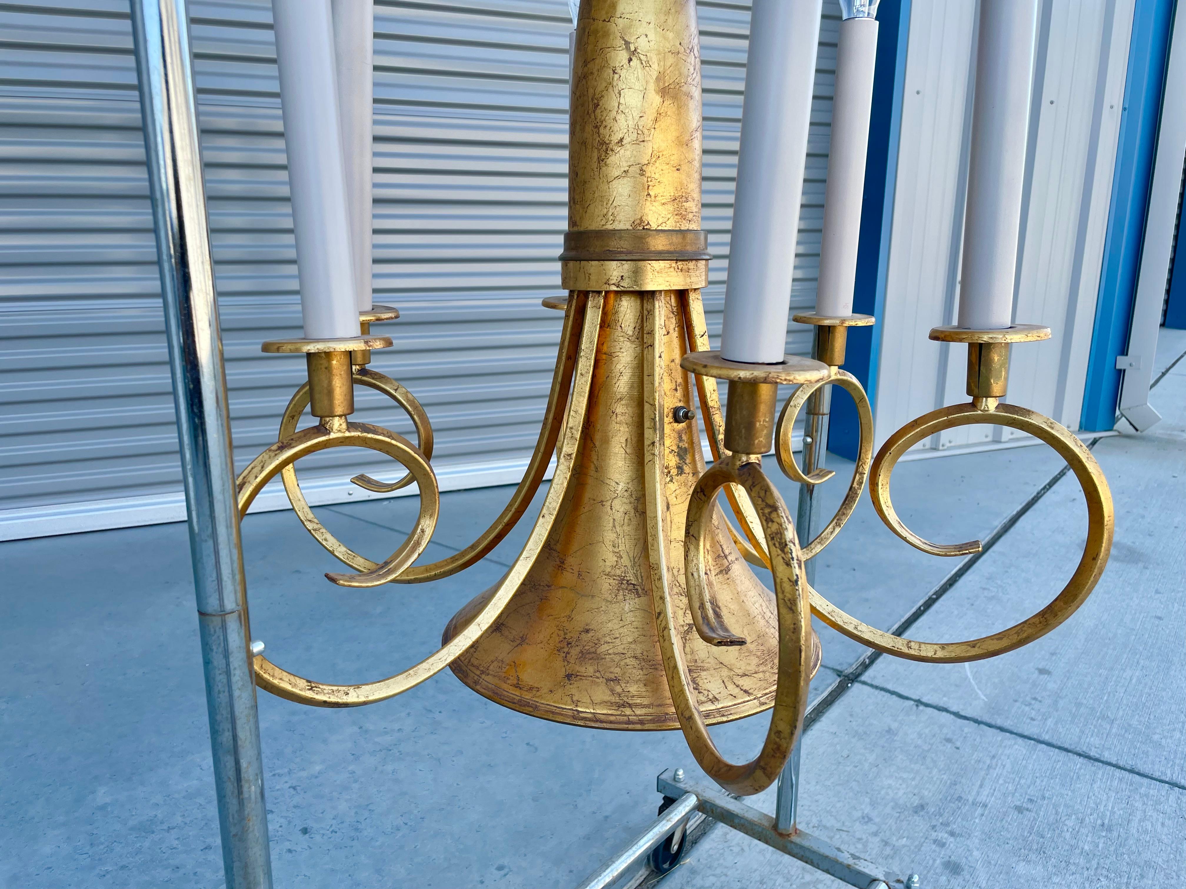 Vintage Gold Leaf Chandelier In Good Condition For Sale In North Hollywood, CA