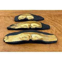 Vintage Gold Leaf Face Pottery Stripes - Set of 3