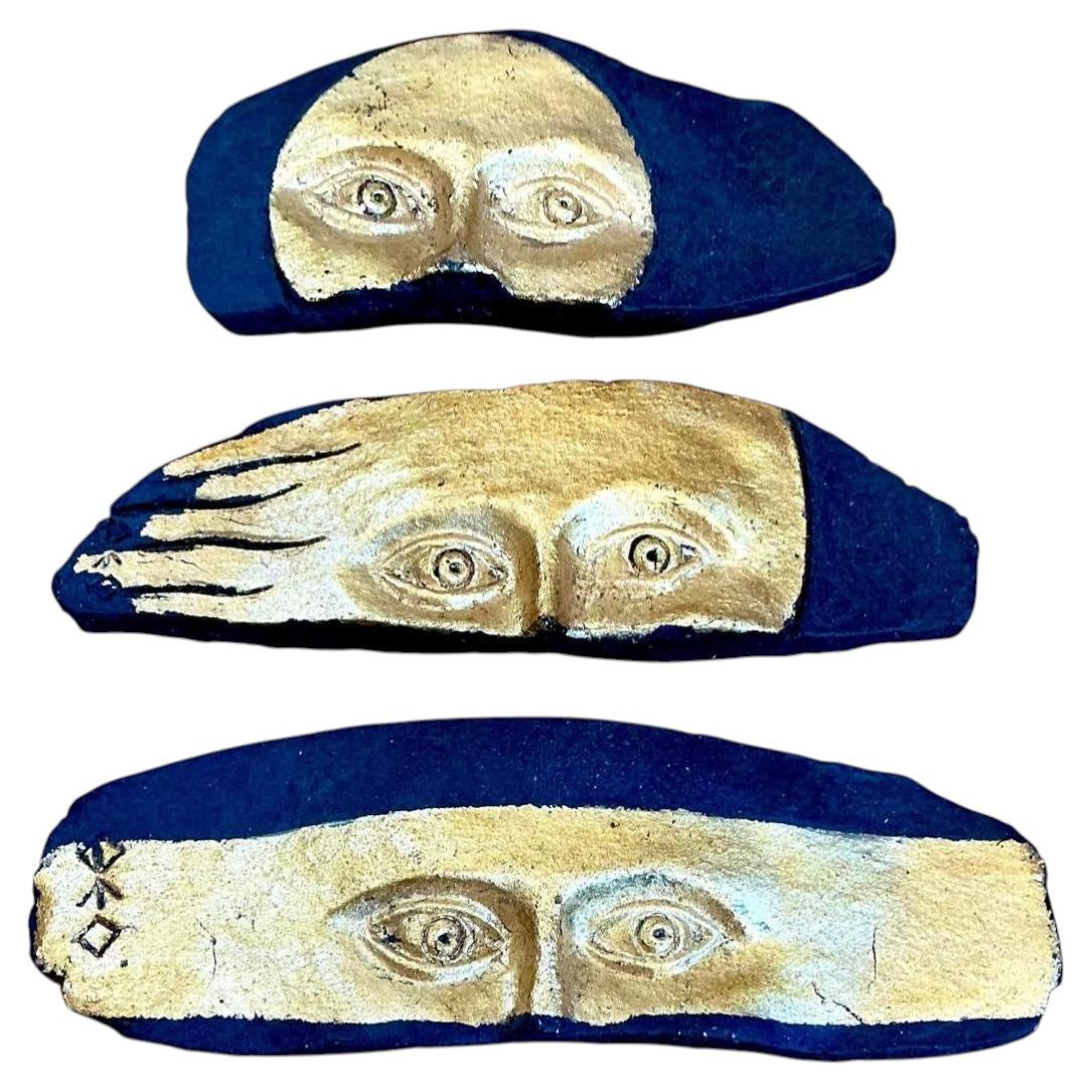 Strisce di ceramica vintage con faccia a foglia d'oro - Set di 3