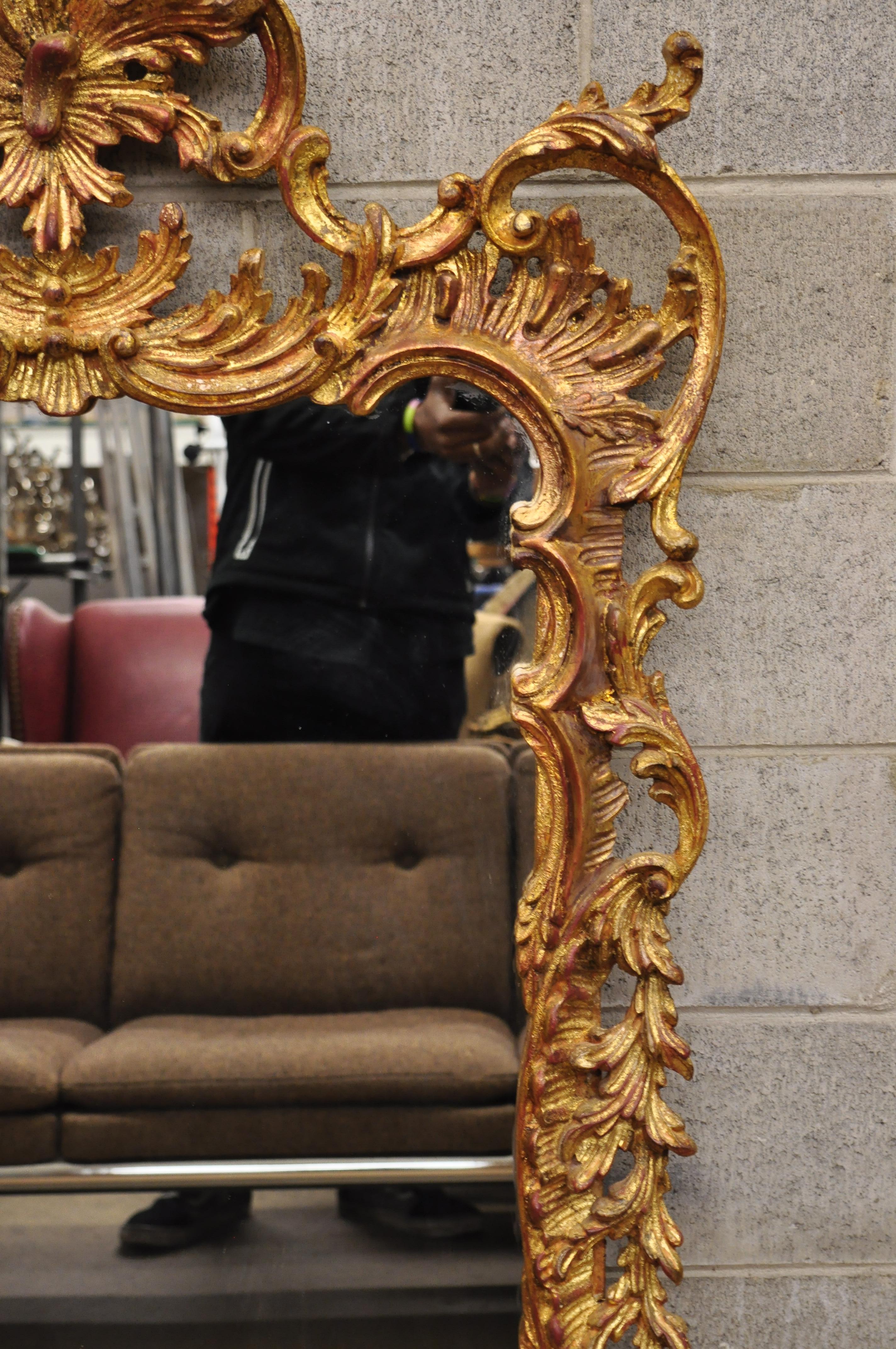 20th Century Vintage Gold Leaf French Louis XV Rococo Style Console Wall Mirror