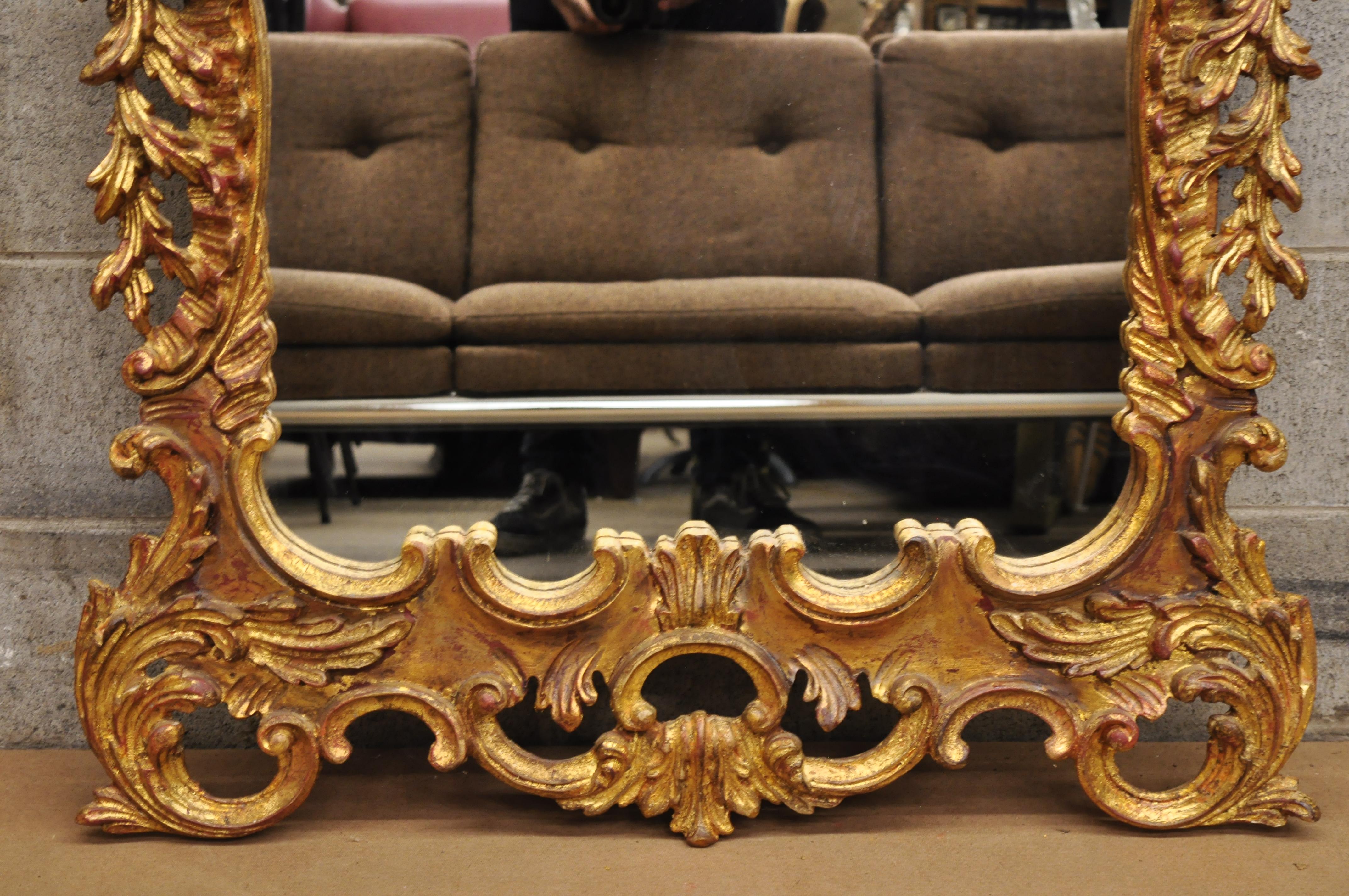 Vintage Gold Leaf French Louis XV Rococo Style Console Wall Mirror 1