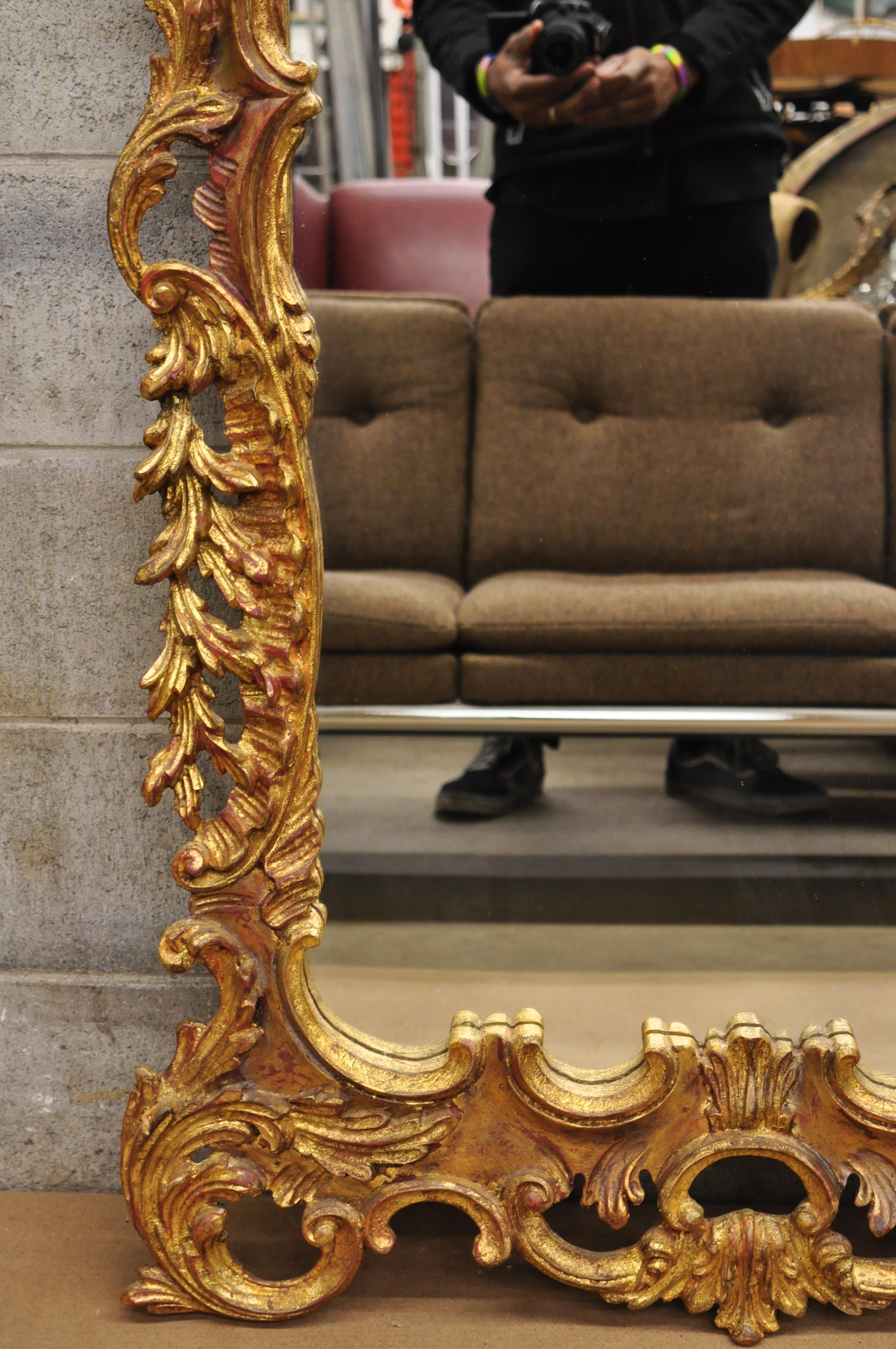 Vintage Gold Leaf French Louis XV Rococo Style Console Wall Mirror 2
