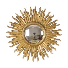 Vintage Gold-Leaf Gilt Sunburst Convex Mirror 52cm