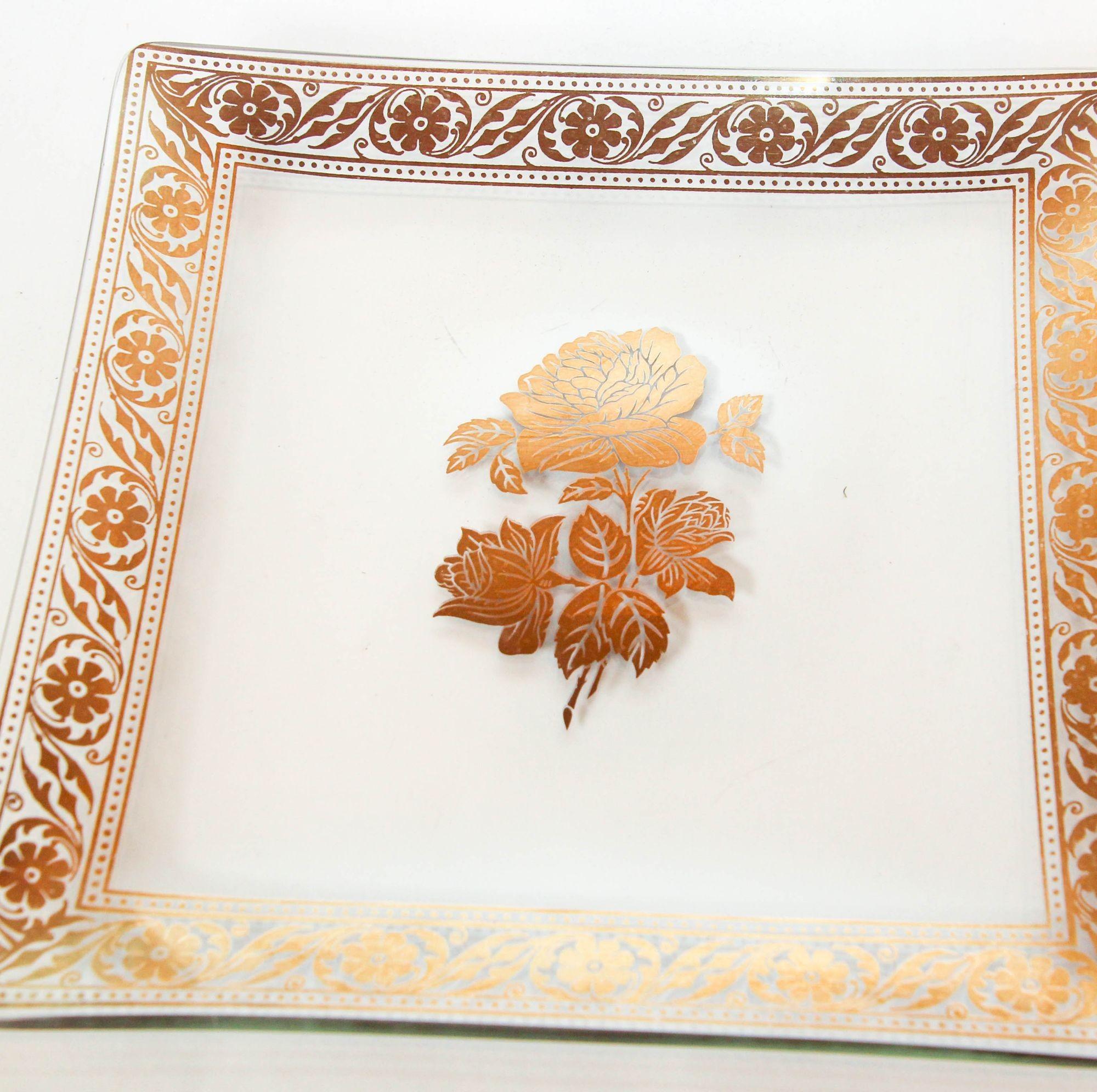 Hand-Painted Vintage Gold Leaf Glass Dish 1960's Georges Briard Style For Sale