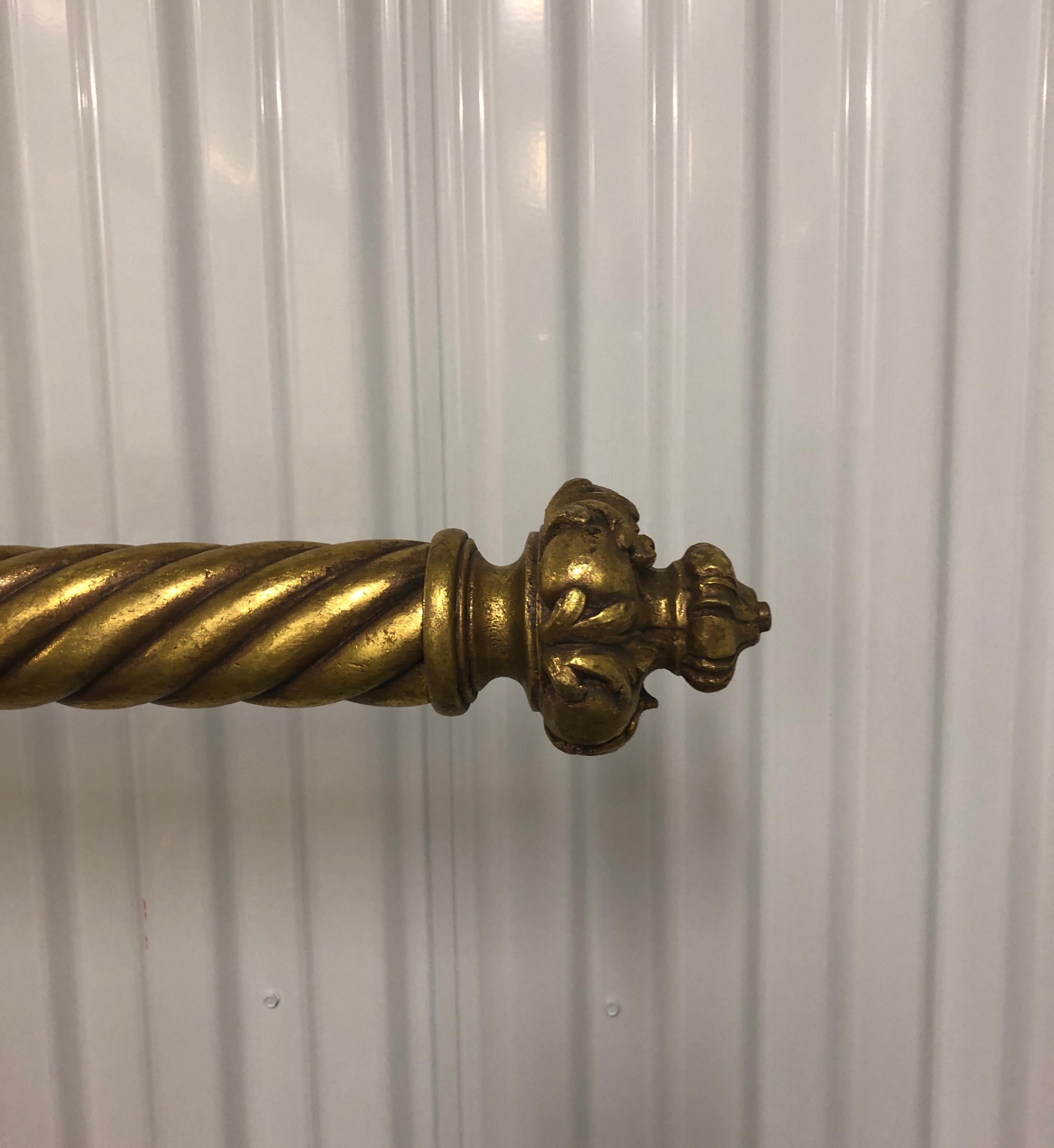 Hollywood Regency Vintage Gold Leaf Italian Carved Wood Curtain Pole With Brackets