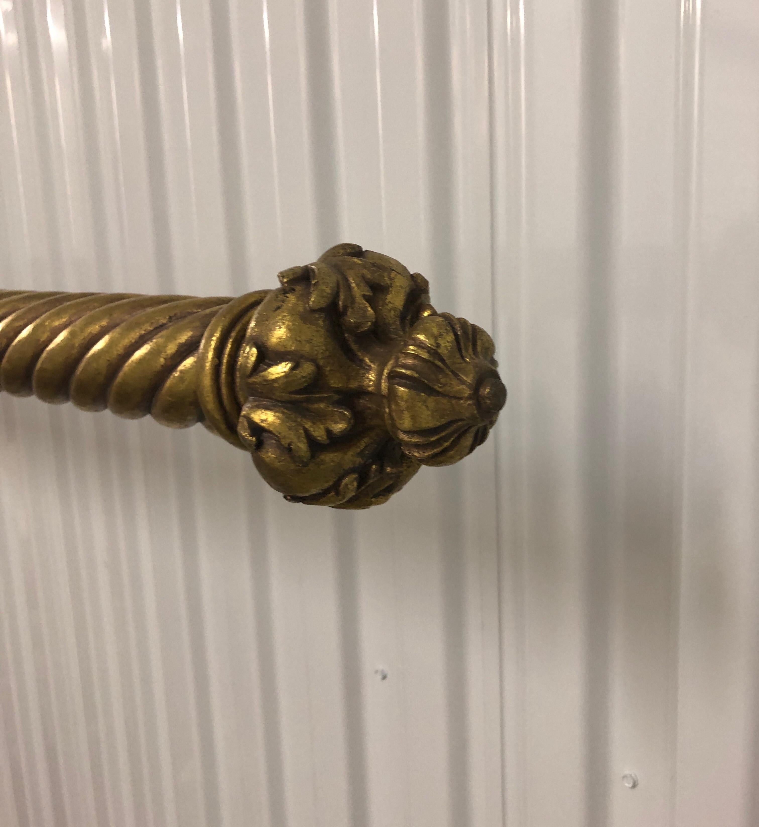 Hand-Crafted Vintage Gold Leaf Italian Carved Wood Curtain Pole With Brackets