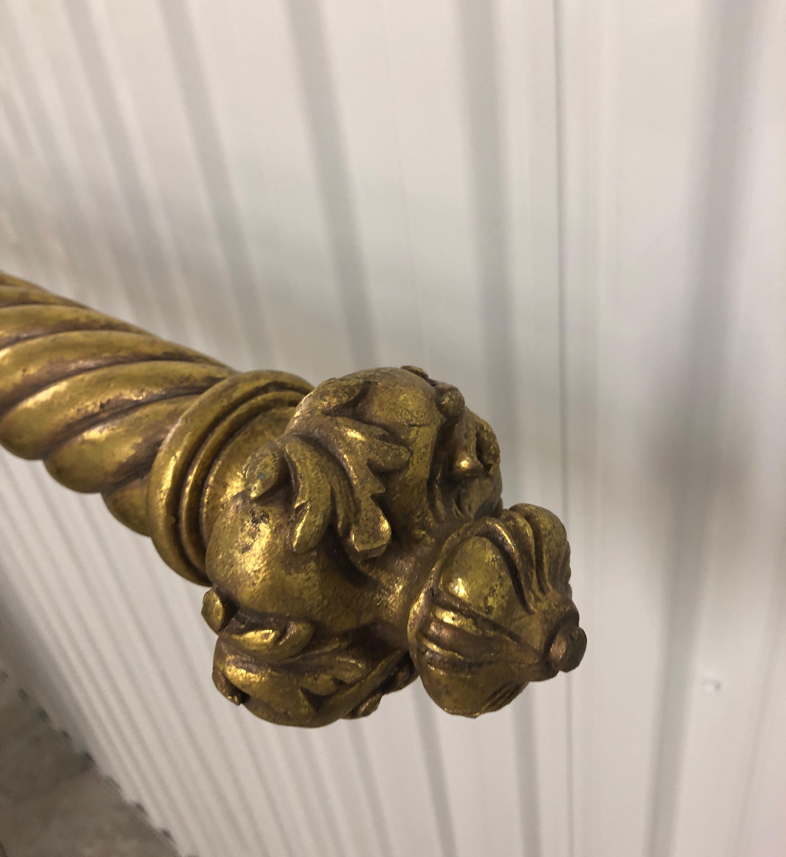 Vintage Gold Leaf Italian Carved Wood Curtain Pole With Brackets In Good Condition In Oakland Park, FL
