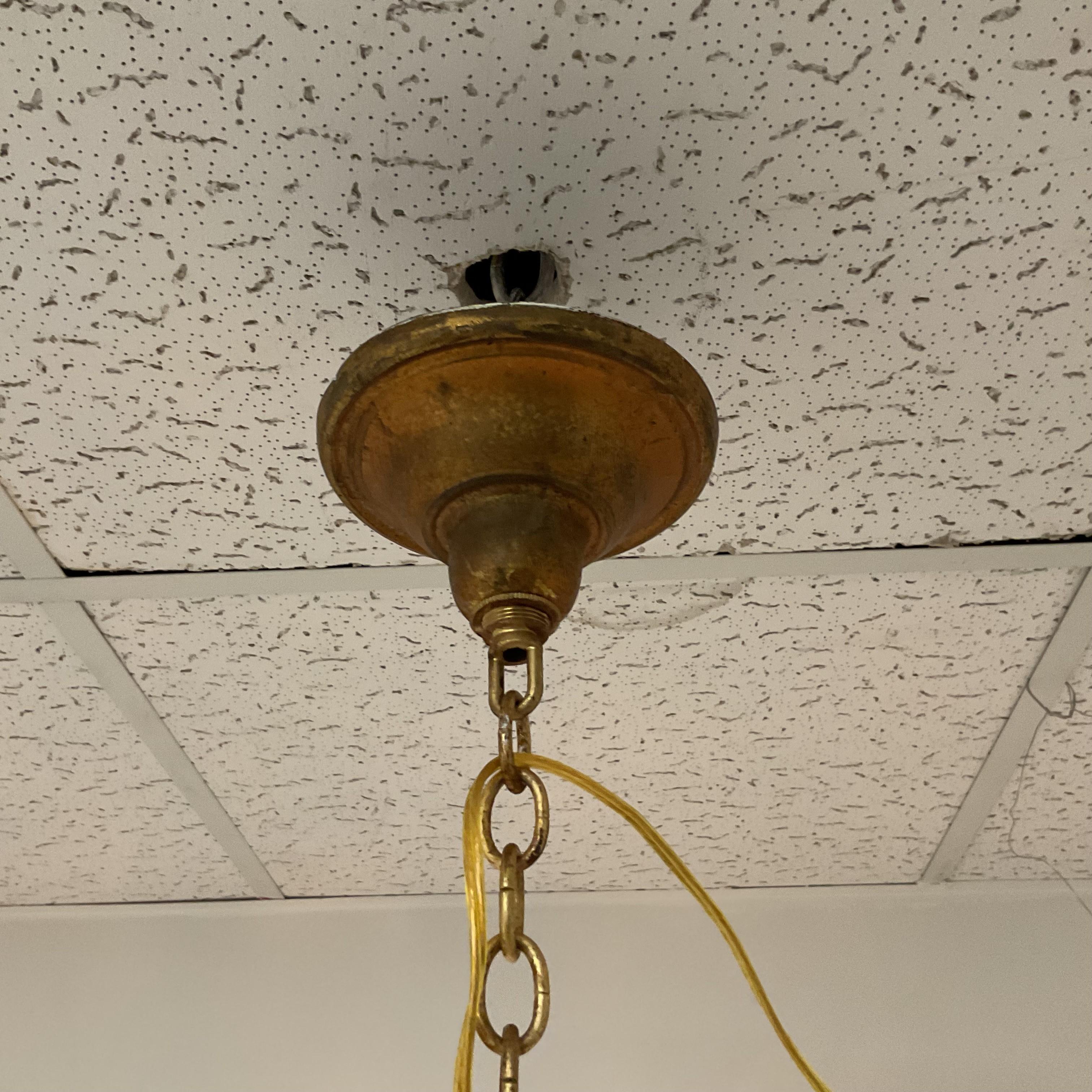 Vintage Gold Leaf Italian Palm Chandelier with Lead Crystals For Sale 12