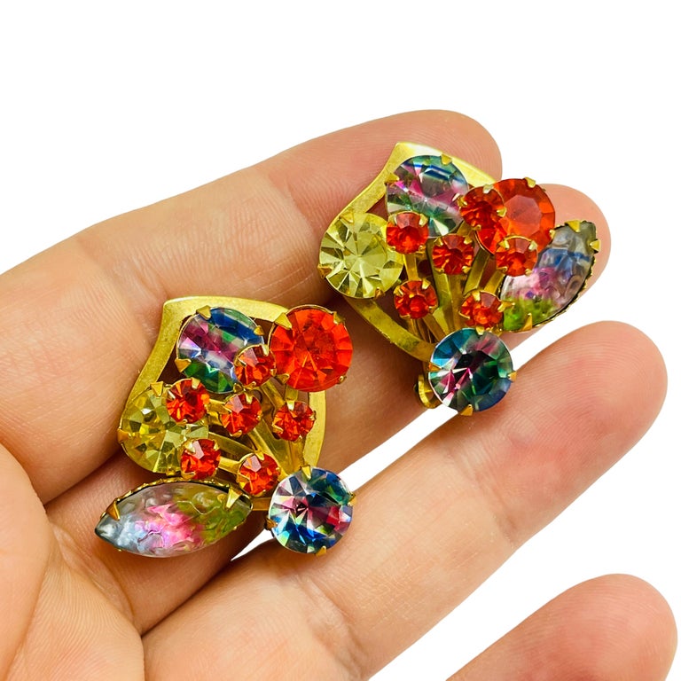 Vintage gold leaf orange watermelon glass designer runway clip on