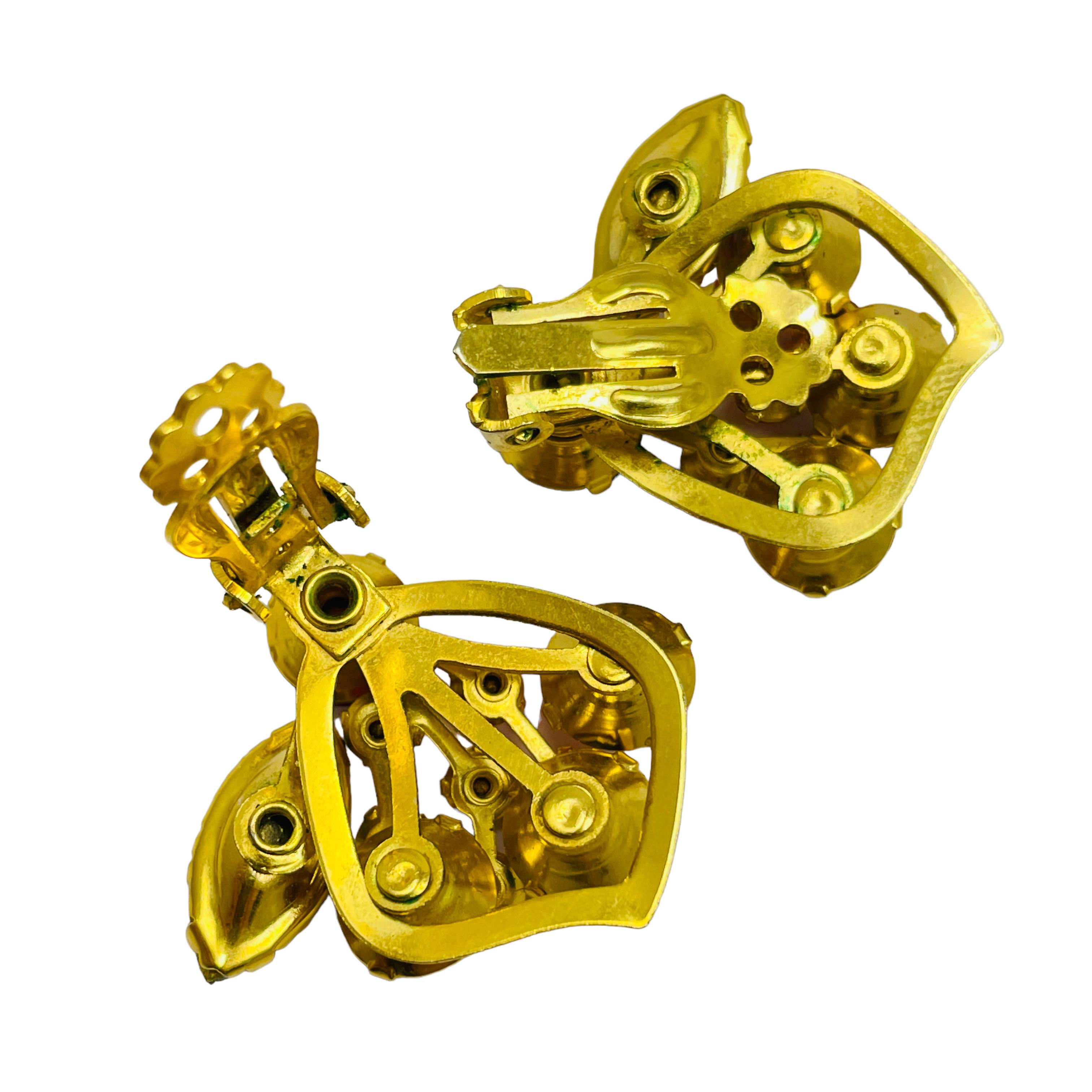 Pendientes de clip de diseño vintage de cristal de sandía naranja con pan de oro en Bueno estado para la venta en Palos Hills, IL